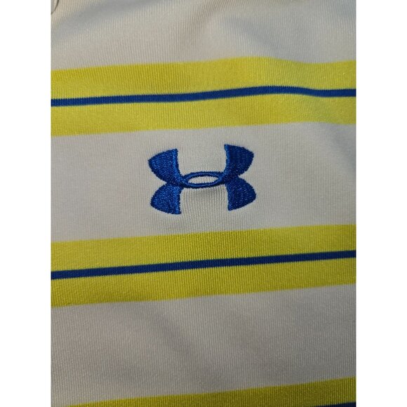 Under Armour Mens White Polo Small With Yellow & Blue Stripes - Picture 8 of 9